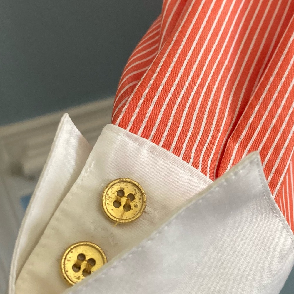Jones New York Collection Pinstripe French Cuff Button-Down Red White Medium - Picture 7 of 12